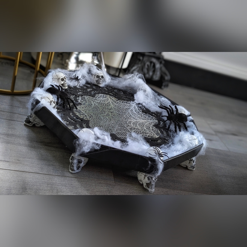 Black Gothic Skull Spiderwebs Hexagon Tray